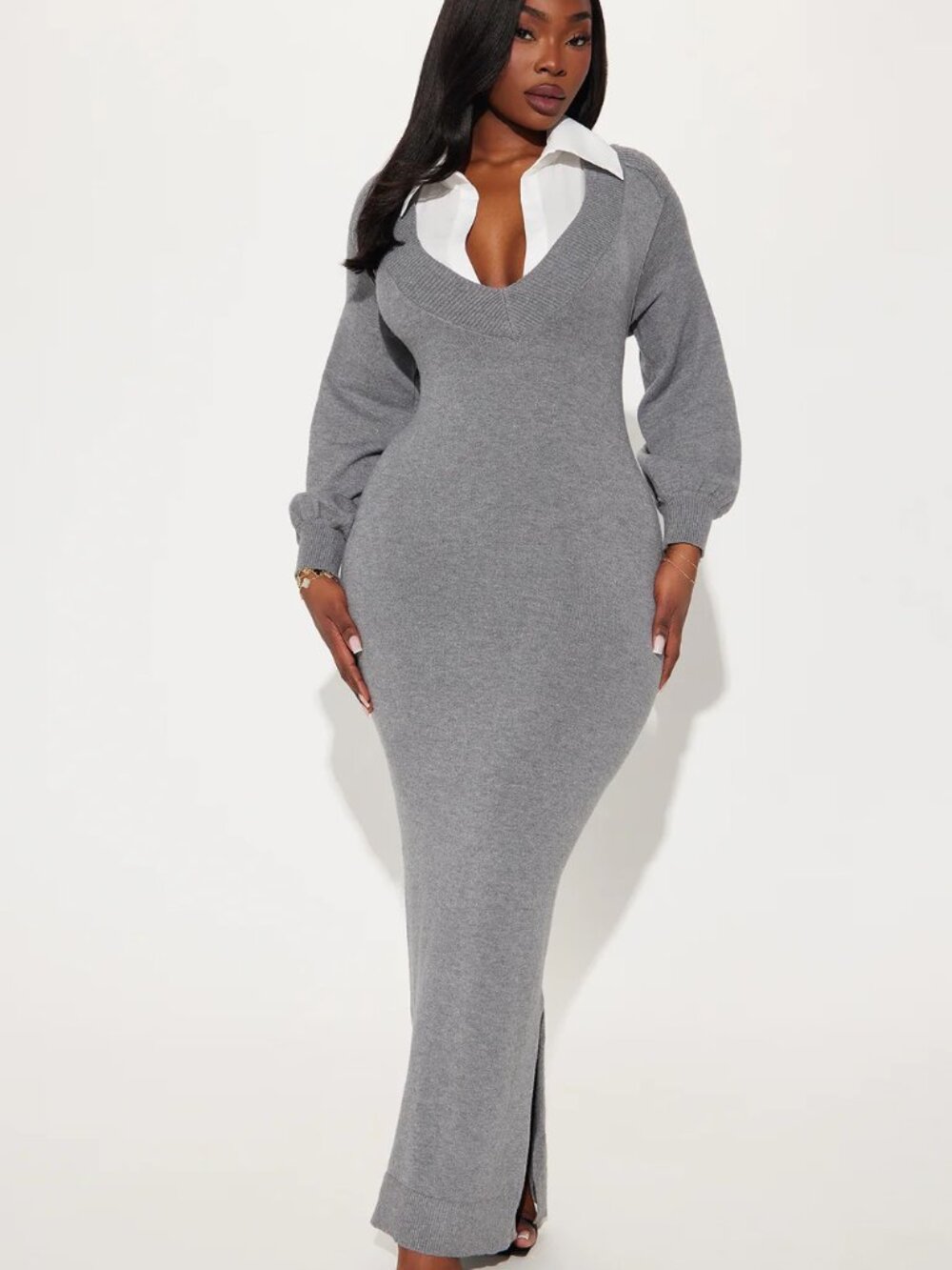 Fashion Nova Bailey Collared Sweater Maxi Dress Medium NWT Office Siren - Picture 4 of 6